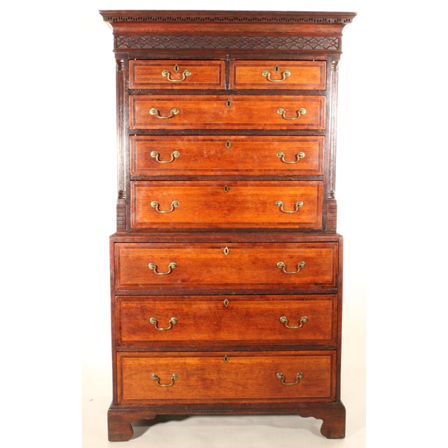 Traditional Antique George III Style Oak Chest on Chest For Sale - Image 3 of 14