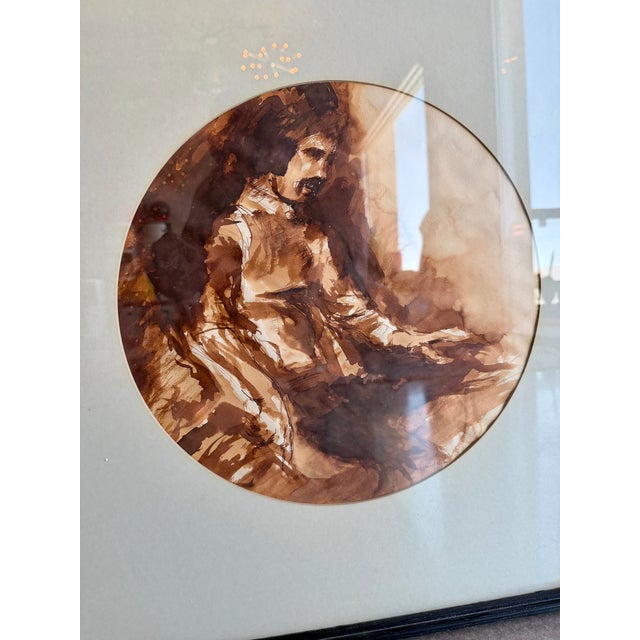 Wood Original 1973 Richard Nicksic Ink Wash Painting Signed Mid-Century Expressionist Figural Art For Sale - Image 7 of 17