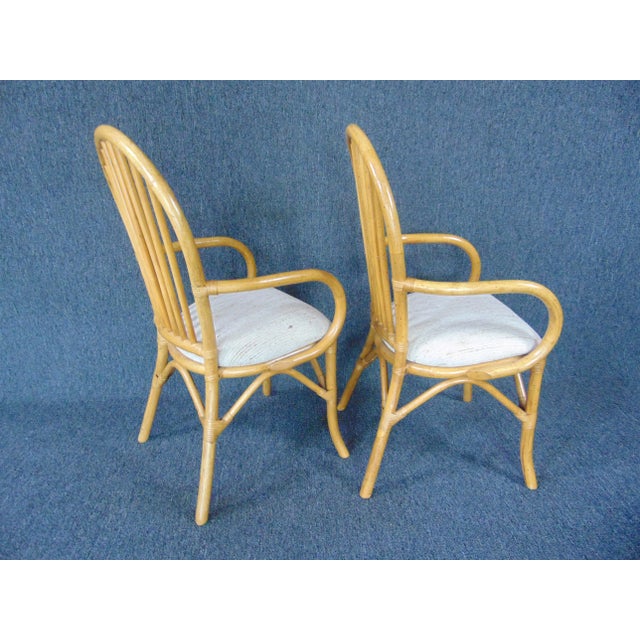 Mid-Century Modern Mid Century Style Rattan Balloon Back Arm Chairs - a Pair For Sale - Image 3 of 6