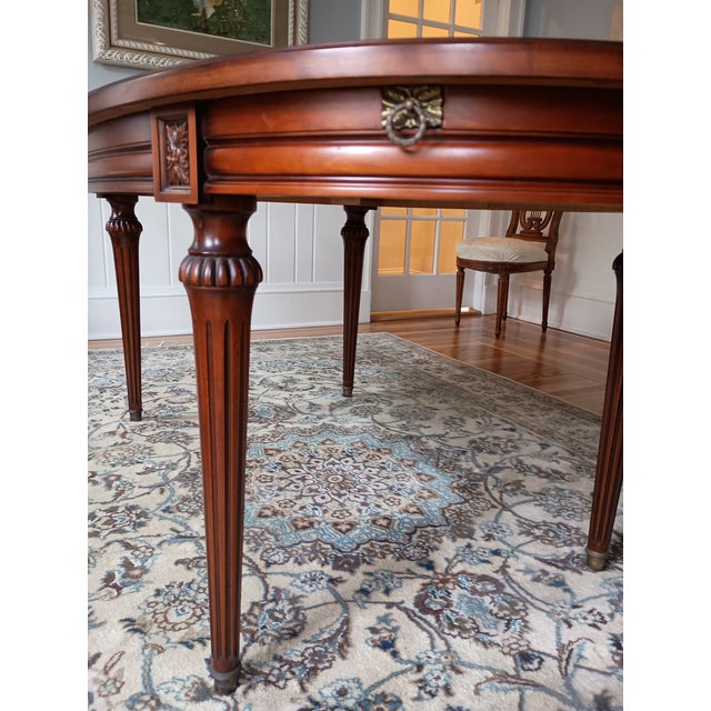 French French Louis XVI–style Oval Dining Table in Solid Cherry With Two Extension Leaves, Offering Flexible Seating and Classic Neoclassical. For Sale - Image 3 of 5