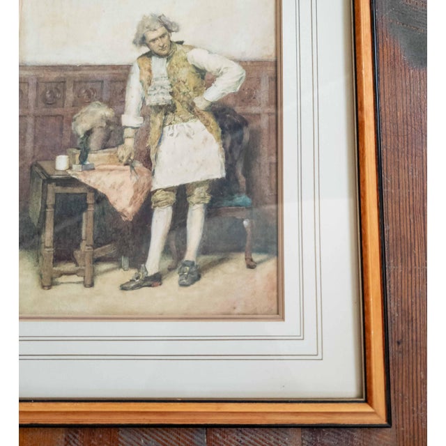 19th Century English Watercolor Painting of an 18th C. Interior Genre Scene For Sale In New York - Image 6 of 14