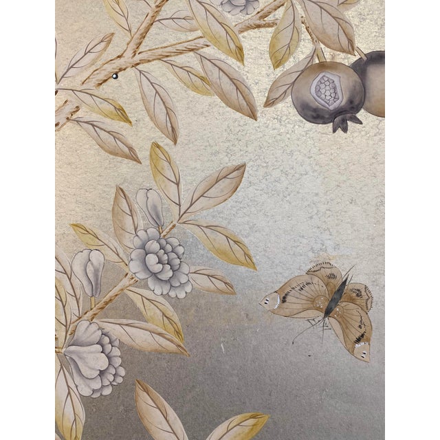 Hand Painted Wallpaper Panel Chinoiserie Gated Garden For Sale - Image 6 of 7