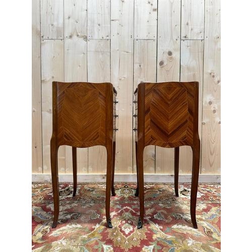 Wood Transition Style Bedside Tables in Marquetry, Set of 2 For Sale - Image 7 of 8