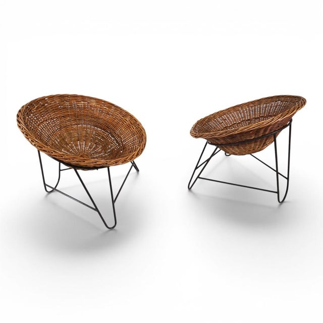 Pod Lounge Chairs in Rattan/Wicker on a Metal Frame, 1970s, Set of 2 For Sale - Image 11 of 18