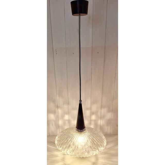 Vintage Pendant Lamp with Ribbed Glass Shade, 1970s For Sale - Image 3 of 9