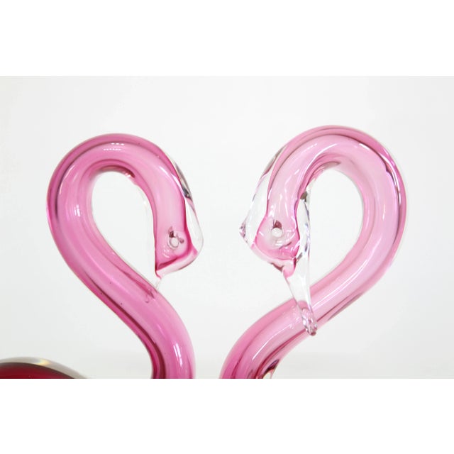 1960s Vintage Pair Hand Thrown Pink Swans For Sale - Image 5 of 8
