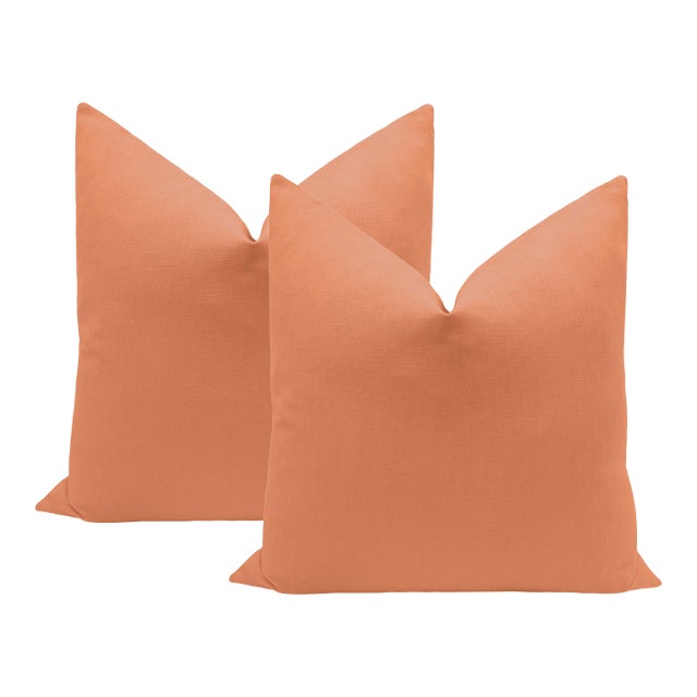20" Persimmon Classic Linen Pillows - A Pair For Sale