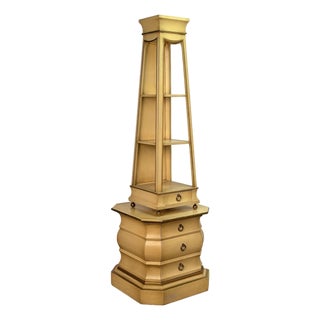 Vintage Hollywood Regency Obelisk Pyramid Etagere Cabinet Stand For Sale