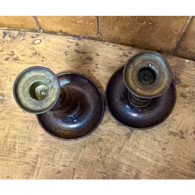 English Vintage English Oak Open Barley Twist Candlesticks For Sale - Image 3 of 6