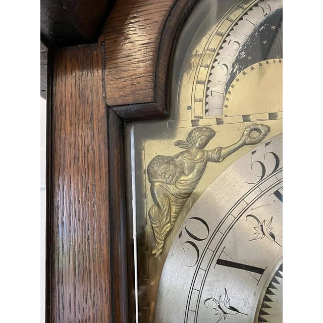 Antique Brass Face Oak Longcase Clock by William Lister For Sale - Image 12 of 18