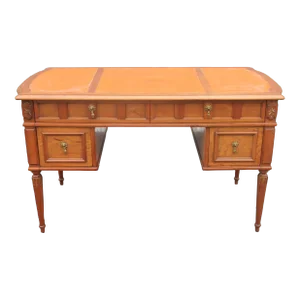1940's Traditional Style Writing Desk With Hermes Orange Leather Top