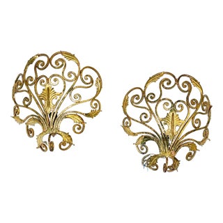 Wall Lights in Wrought Iron and Gold by Colli, 1950s, Set of 2 For Sale