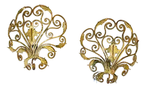 Wall Lights in Wrought Iron and Gold by Colli, 1950s, Set of 2