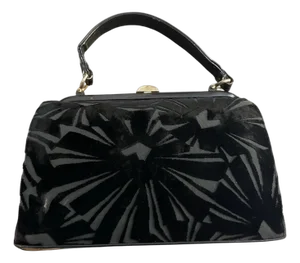 1950s Art Deco Black Velvet Italian Top Handle Bag