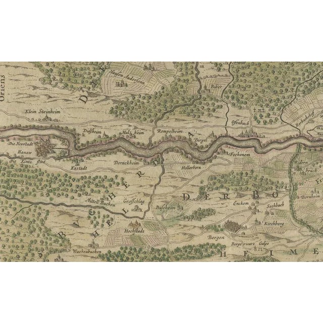 Antique Map of the Frankfurt Region by Johannes Janssonius circa 1650 Hand-Colored This rare and beautifully detailed...