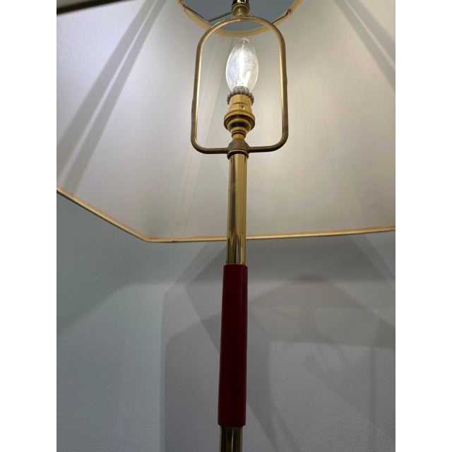 Vintage Jacques Adnet Style Red Stitched Leather Table Lamps, 1950's France - a Pair For Sale - Image 10 of 12