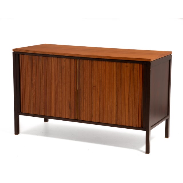 Brown Edward Wormley Dunbar Tambour Door Mahogany Walnut Brass Credenza Cabinet Mid Century Modern For Sale - Image 8 of 12