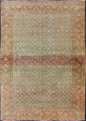Antique Persian Tabriz Rug With Soft Allover Herati Design With Ornate Borders 4′6″ × 6′7″