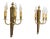 Louis XVI Triple Sconces in Brass and Iroko, 1960s, Set of 2 For Sale