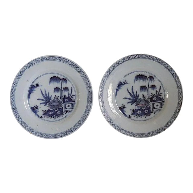 Dutch Delft Tin-glazed Earthenware Blue and White Plates - a Pair For Sale