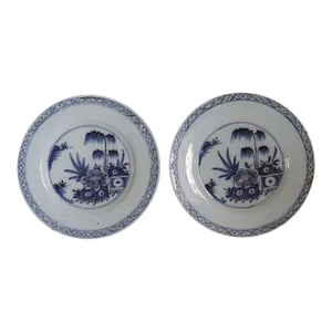 Dutch Delft Tin-glazed Earthenware Blue and White Plates - a Pair