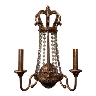 Late 20th Century French Gold Wall Sconces With Crown For Sale