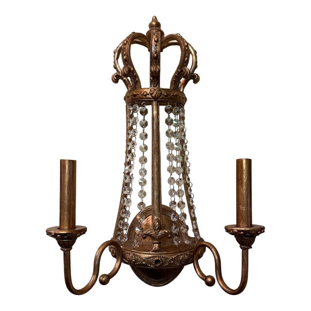 Late 20th Century French Gold Wall Sconces With Crown For Sale