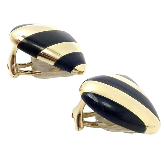 Contemporary Tiffany & Co. Angela Cummings 18k Yellow Gold Inlaid Black Jade Earrings, Pair For Sale - Image 3 of 9