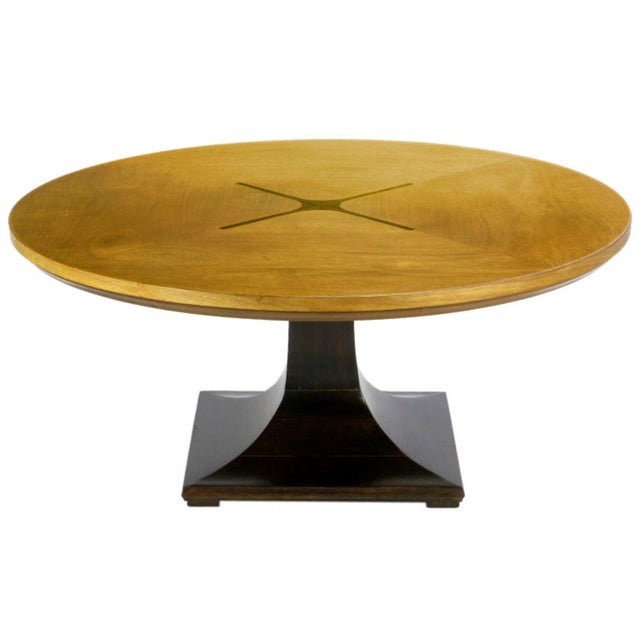 Round Teak, Walnut and Rosewood Inlaid Pedestal Coffee Table Chairish