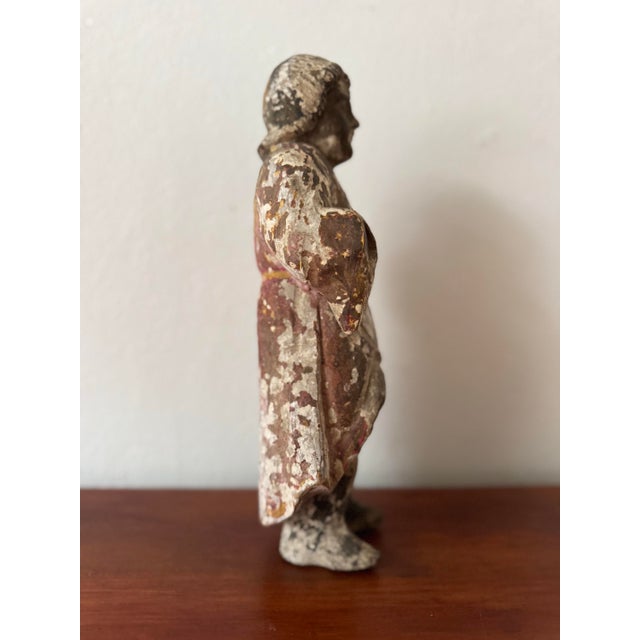 Mexican Antique Wooden Santos Figure, Hand-Carved Polychrome Religious Folk Art Sculpture For Sale - Image 3 of 12
