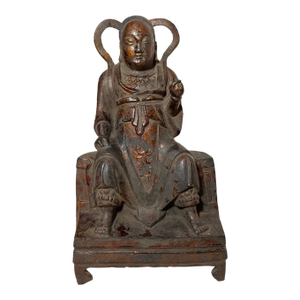 Rare Antique 18th Century Chinese Lacquered Cast Iron Sculpture of Zhenwu Statue