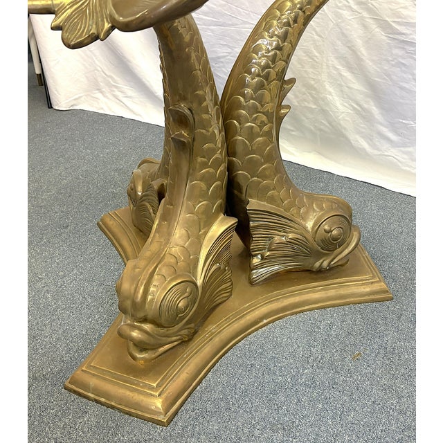 1960's Italian Hollywood Regency Brass Koi Fish Dining Table With Beveled Glass Top For Sale - Image 4 of 15
