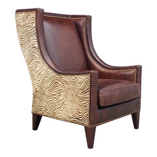 Vintage Hancock & Moore Luxe Leather Club Chair Zebra Accents For Sale