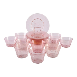 1920s Italian Murano Pink Blown Glass Dessert Service Bowls and Plates 10 Each
