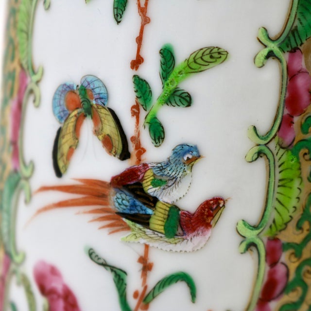 19th Century Unmarked Chinese Porcelain Rose Medallion Cylinder Vase For Sale - Image 10 of 16