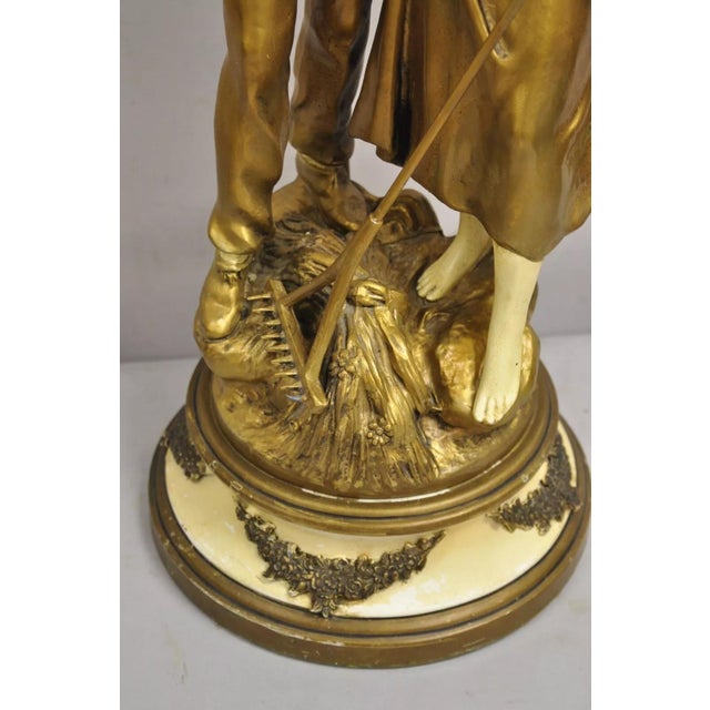 Metal Antique French Renaissance Moreau Figural Metal Table Lamp, Wife & Farmer For Sale - Image 7 of 12