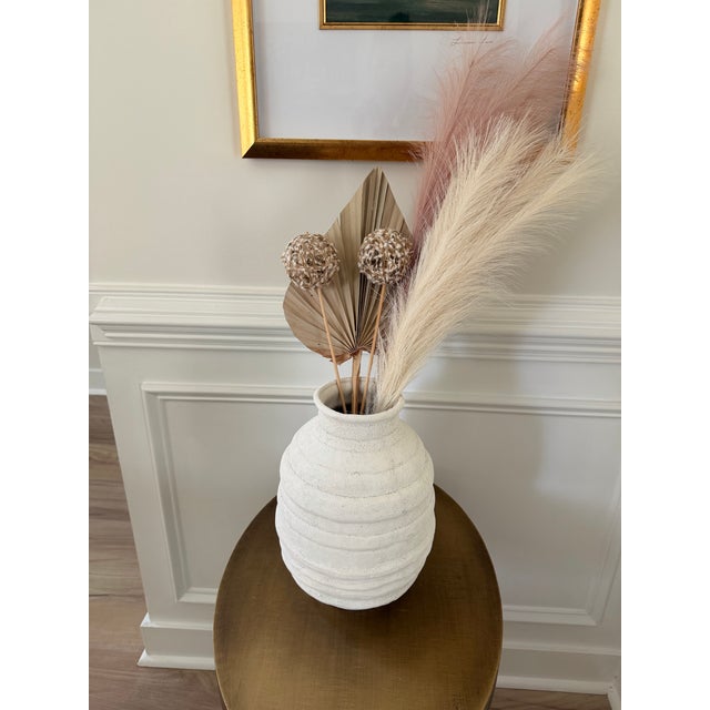 Sporvil Portugal Textured White Ribbed Ceramic Floor Vase For Sale - Image 4 of 8