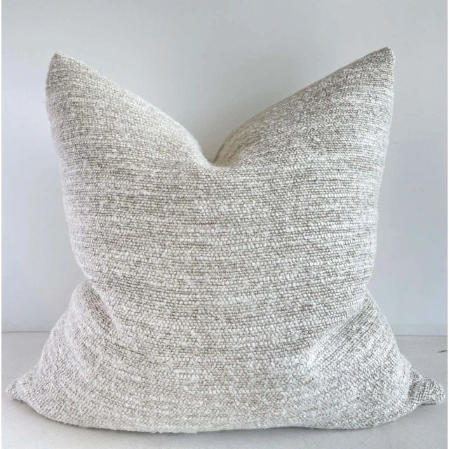 Custom Belgian Woven Linen Accent Pillows in Oatmeal With Insert For Sale In Los Angeles - Image 6 of 8