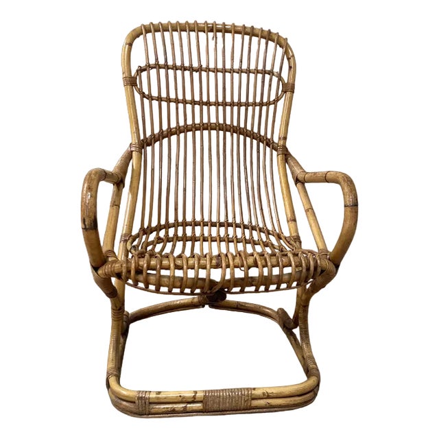 Mid-Century Modern Italian Bamboo and Rattan Armchair, 1960s For Sale