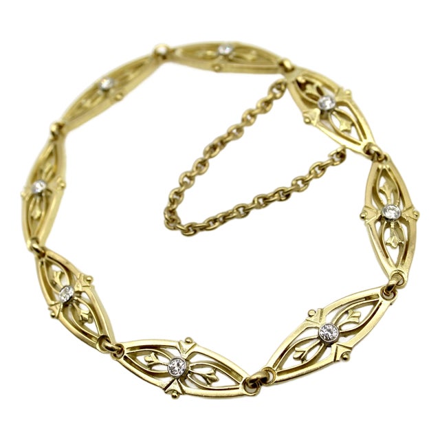 Late 19th Century Victorian French 18k Gold Fancy Link Bracelet With Diamonds For Sale
