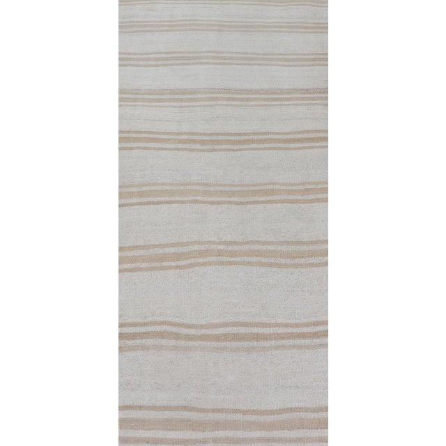 Measures: 3'10 x 10'4 Vintage Turkish Kilim Gallery Runner in Beige & Cream Striped Design 3'10 x 10'4. Keivan Woven Arts...