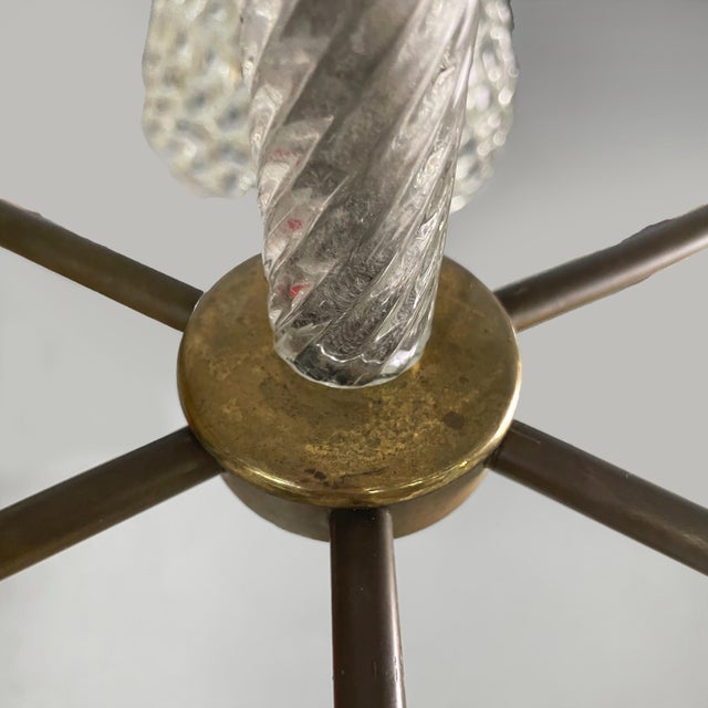 Art Deco Italian Glass and Brass Chandelier, 1930s For Sale - Image 8 of 11