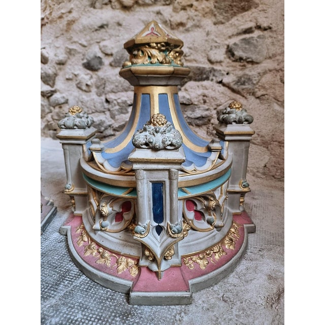 Neo-Gothic Architectural Church Elements in Polychrome Terracotta, France, 19th Century, Set of 2 For Sale - Image 3 of 18