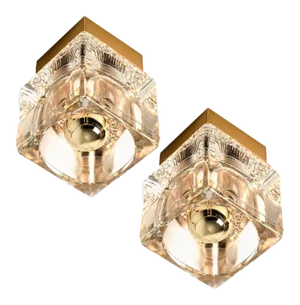 Wall or Ceiling Lights in Brass with Glass Cubes from Peill & Putzler, 1970s