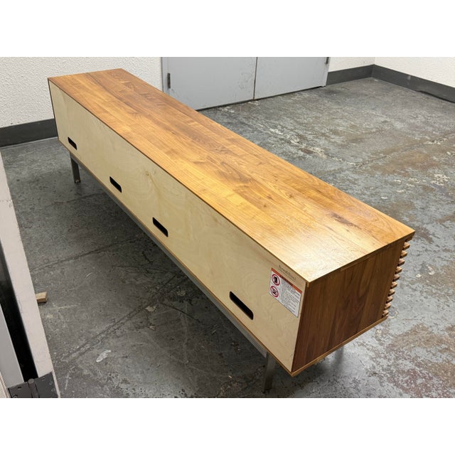 Brown Room & Board Coles Media Center, Walnut + Steel Base For Sale - Image 8 of 12