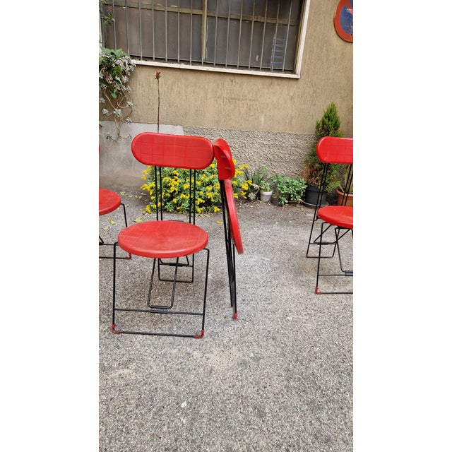 Metal Cricket Folding Chairs in Black Metal and Red Plastic by Andries Van Onck for Magis, 1970s, Set of 4 For Sale - Image 7 of 11
