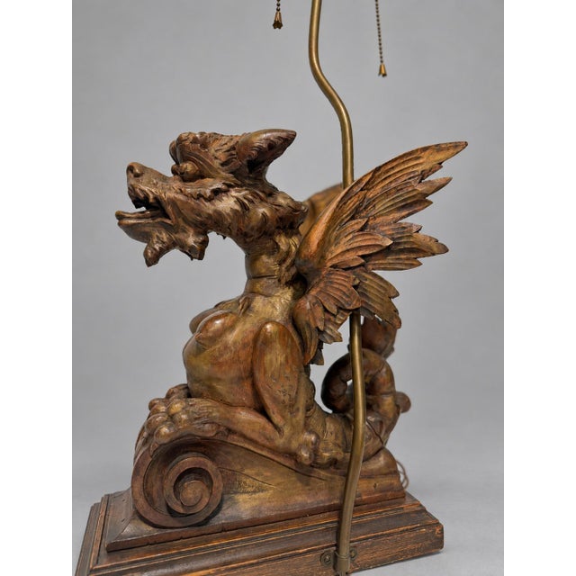 Late 19th Century Continental Renaissance Revival Carved Dragon Griffin Table Lamp, C. 1890-1930 For Sale - Image 5 of 10