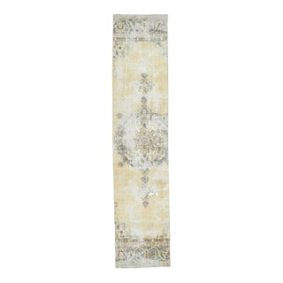 1970 Vintage Turkish Runner Rug, Muted Beige Hallway Runner For Sale