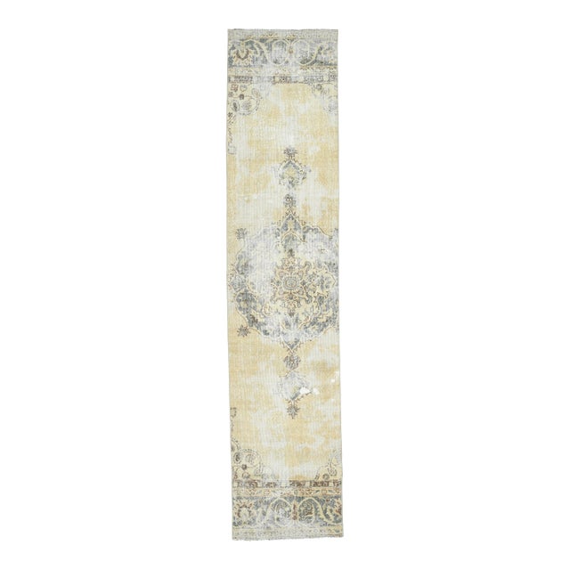 1970 Vintage Turkish Runner Rug, Muted Beige Hallway Runner For Sale