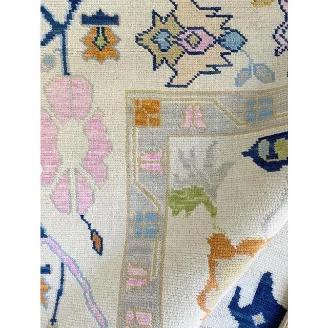 Modern Handknotted Oushak Rug in Shades of Blue & Pink with Multicolor Pops, 12' x 15' For Sale